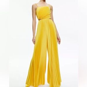 NWT Alice + Olivia Powell Pleated Wide Leg Cutout Jumpsuit